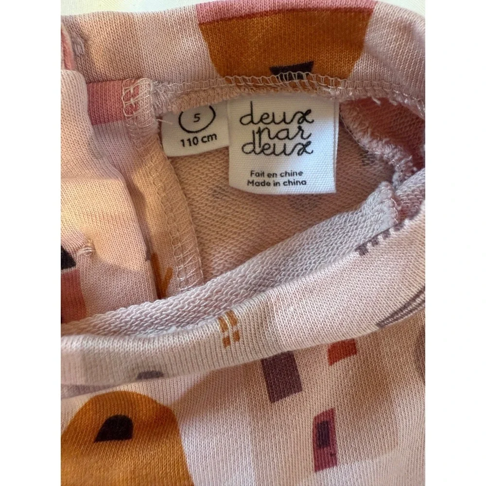 DEUX‎ PAR DEUX GIRLS FRENCH TERRY PINK CORAL HOUSES LONG SLEEVE DRESS 5